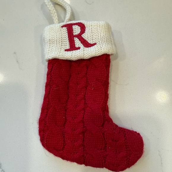 Red Knit Christmas Stocking Ornament Letter R - Picture 2 of 5
